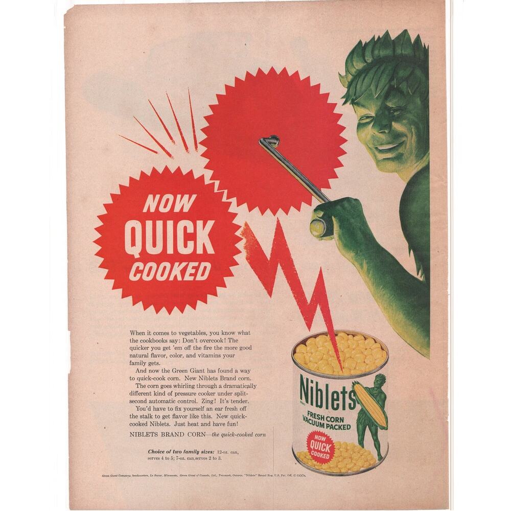 Green Giant Corn Niblets Magazine Advertisement Vintage 1958 Jolly Green Giant